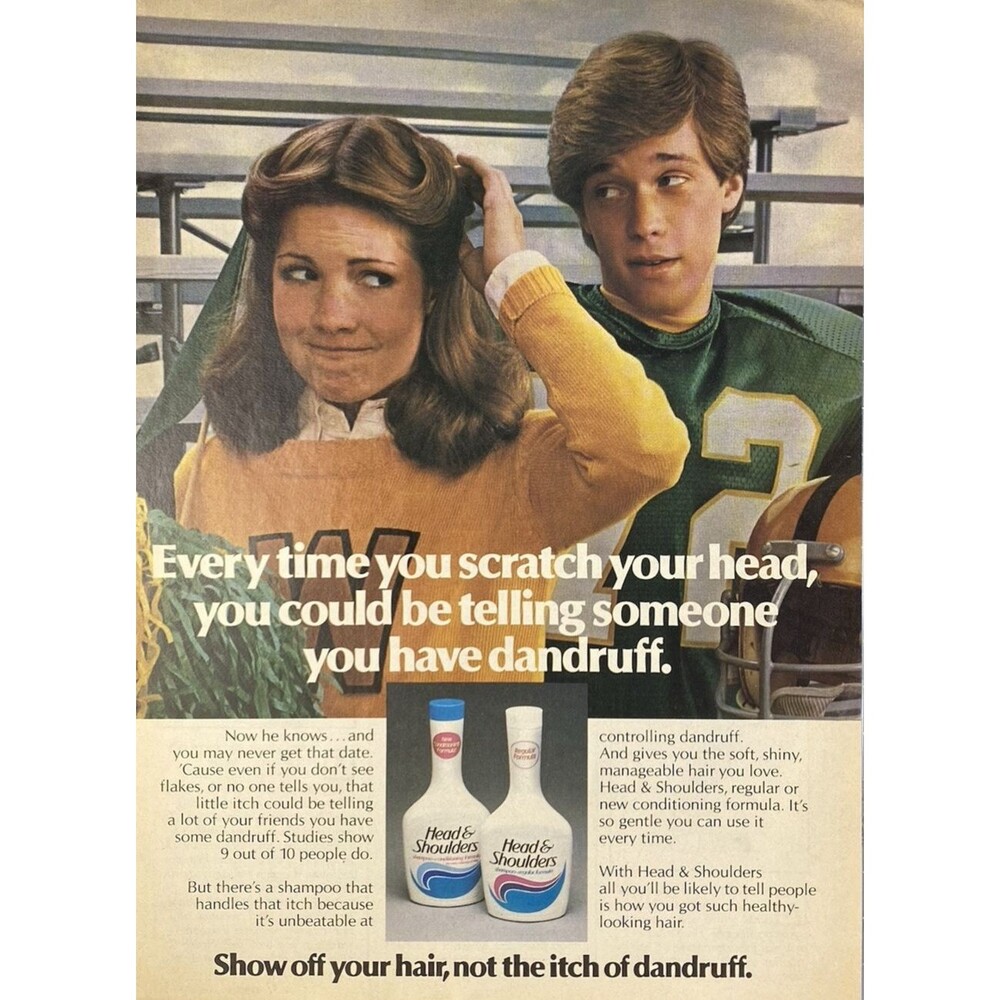 Head & Shoulders Shampoo "Scratch Your Head = Dandruff?" Vintage Print Ad 1981